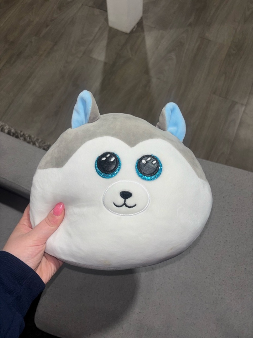 Ty Plush Gray and White Husky  with Blue Ear Accent